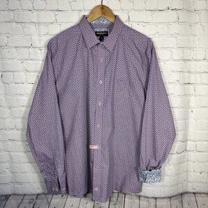 Johnston & Murphy Button-Down Shirt XL Mens Pink Geometric 100% Cotton 74-9215